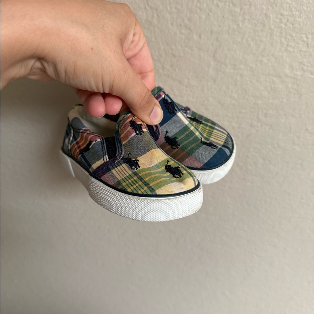 Polo Ralph Lauren Preppy Colorful Plaid Kids Slip-On Sneakers